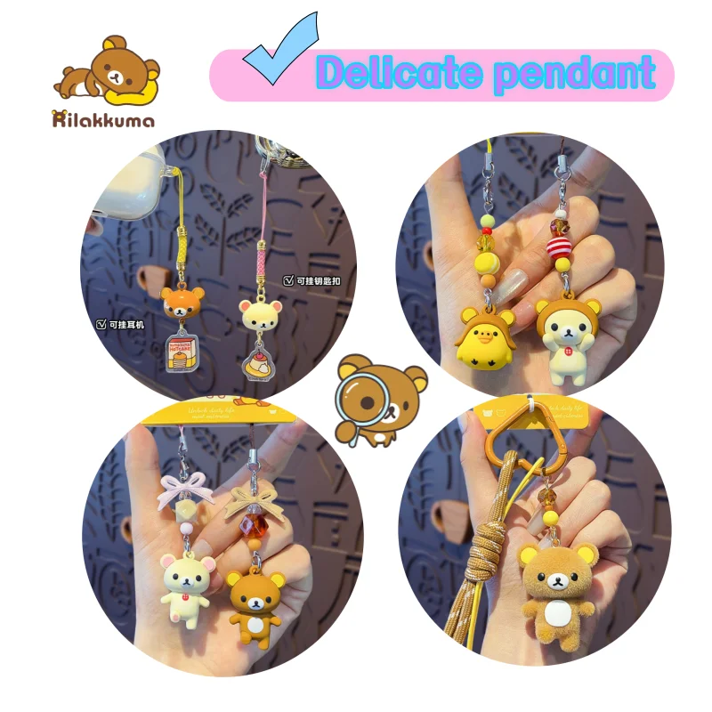 New Rilakkuma mobile phone lanyard creative new couple key chain high color value student pen bag earphone exquisite pendant