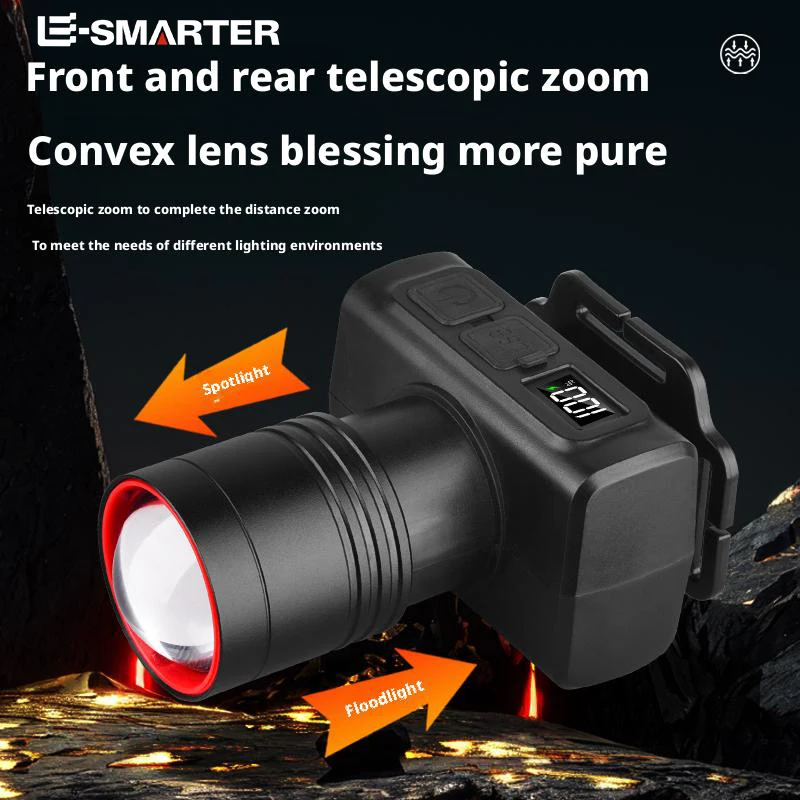 

High Brightness LED Headlight with Digital Zoom Outdoor Strong Light Charging Headlight Long Endurance for Camping And Hiking