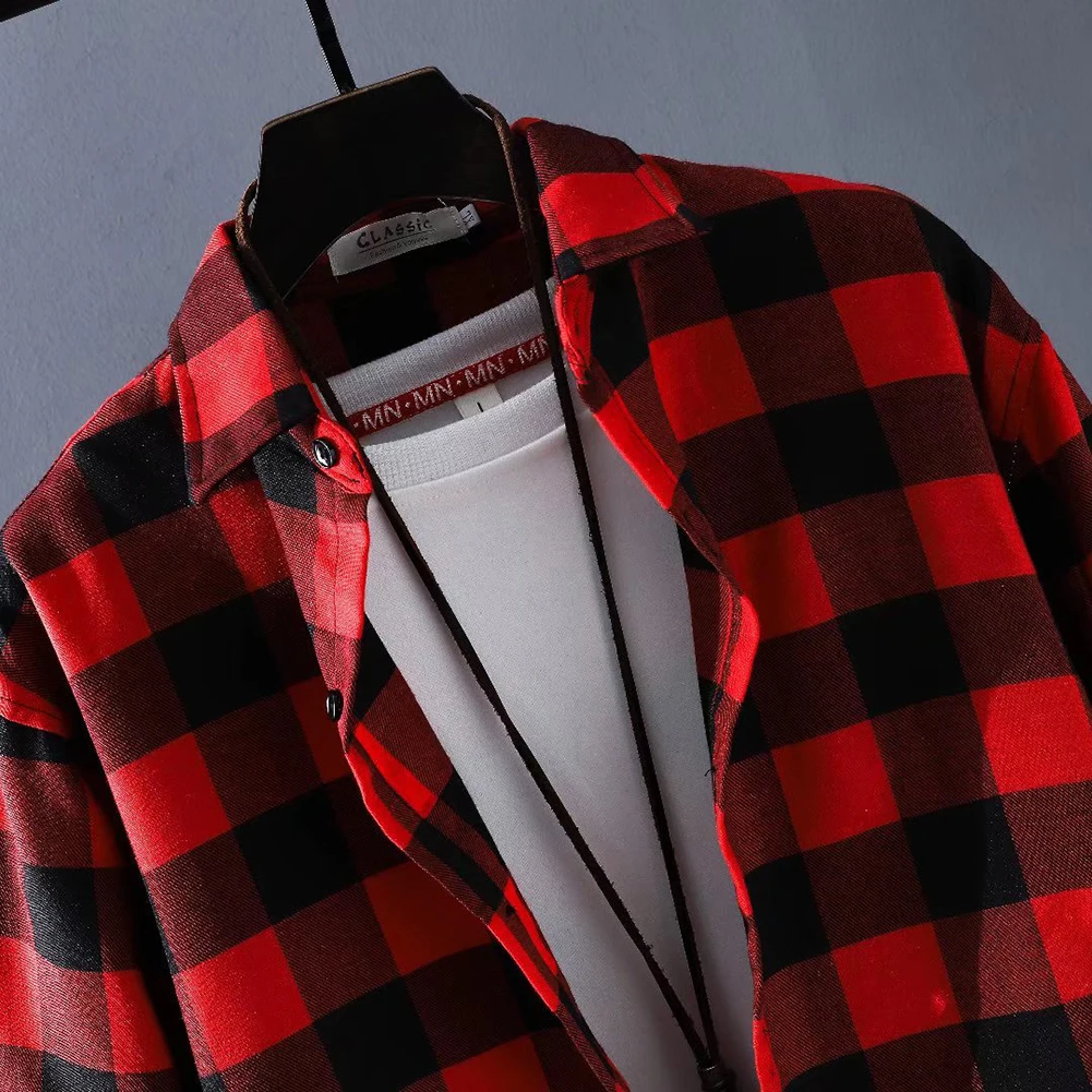 

Daily Holiday Vacation Shir Baggy Coat Tops Button Down Plaid Casual Fashion Lapel Long Sleeve Men Male Fashion