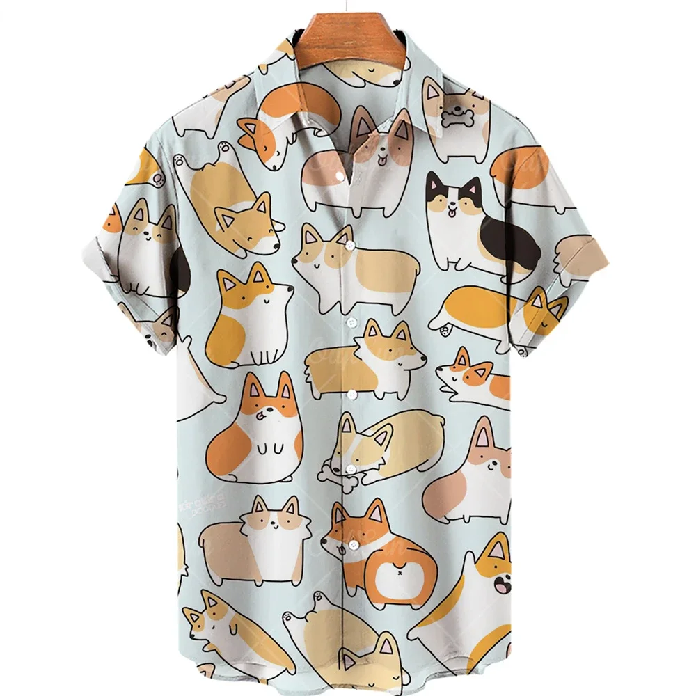 

Summer Animal Hawaiian Collar Shirt Print Hip-hop Loose Short Sleeved Top Oversized Cartoon Clothes Casual Dress Vintage