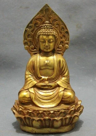 Copper Brass CHINESE crafts Asian Elaborate Chinese gold-plated pray bless shakyamuni Buddha Statue / Height: 5.5inch