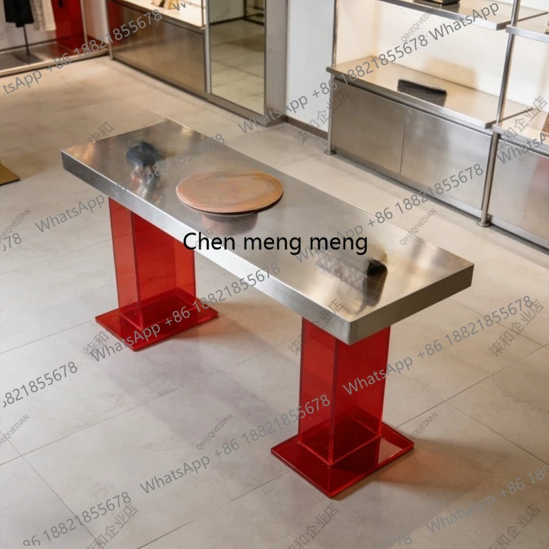 Clothing Store Display Table Stainless Steel Acrylic Nakajima Counter Rectangle Prop Display Table