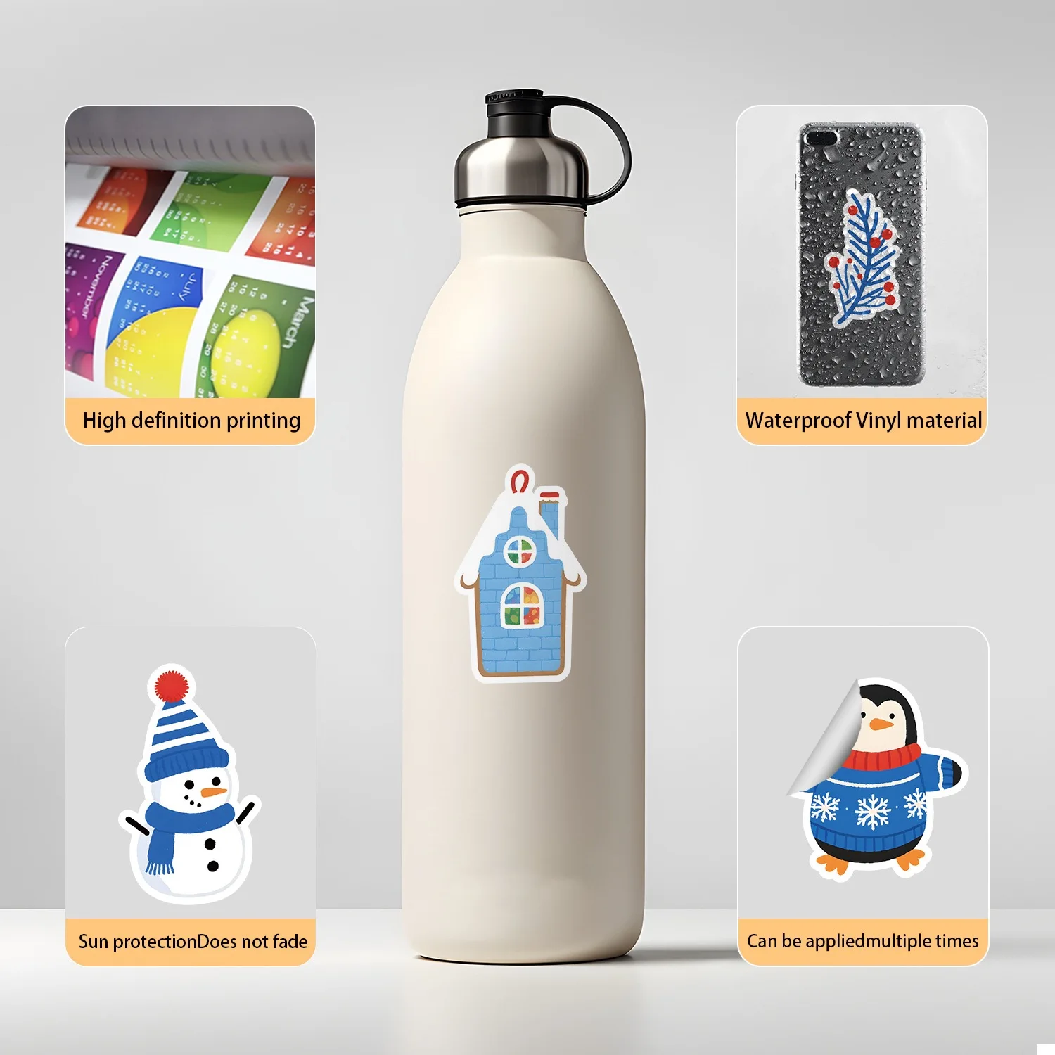 10/50 SZTUK Niebieskich Świątecznych Naklejek Graffiti Ciepłe Zimowe Dekoracje Naklejki DIY na Laptopa Telefon Samochód Deskorolkę Wodoodporne Naklejki