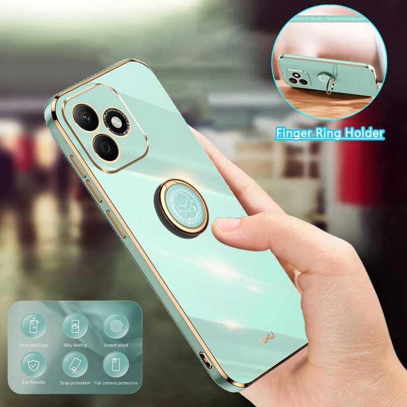 For Honor X60i 5G Case Plating Bumper Ring Holder Phone Case For HonorX60i X 60i LYN-AN00 Luxury Silicone Kickstand Back Cover