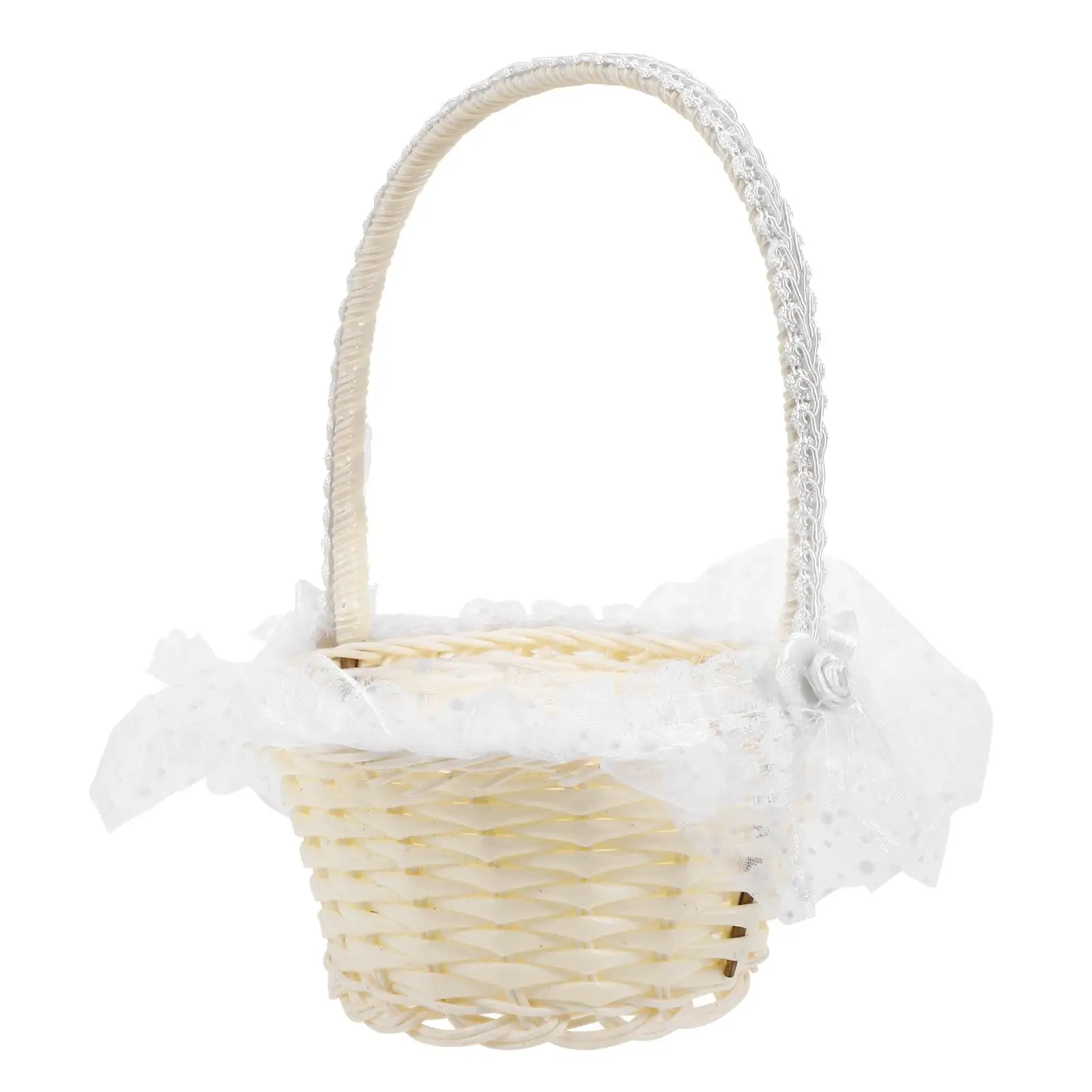 Rattan Flower Basket 13x18cm White Wedding Flower Girl Baskets for Bridal Party Petals Holding Handheld Kids Dance Performance