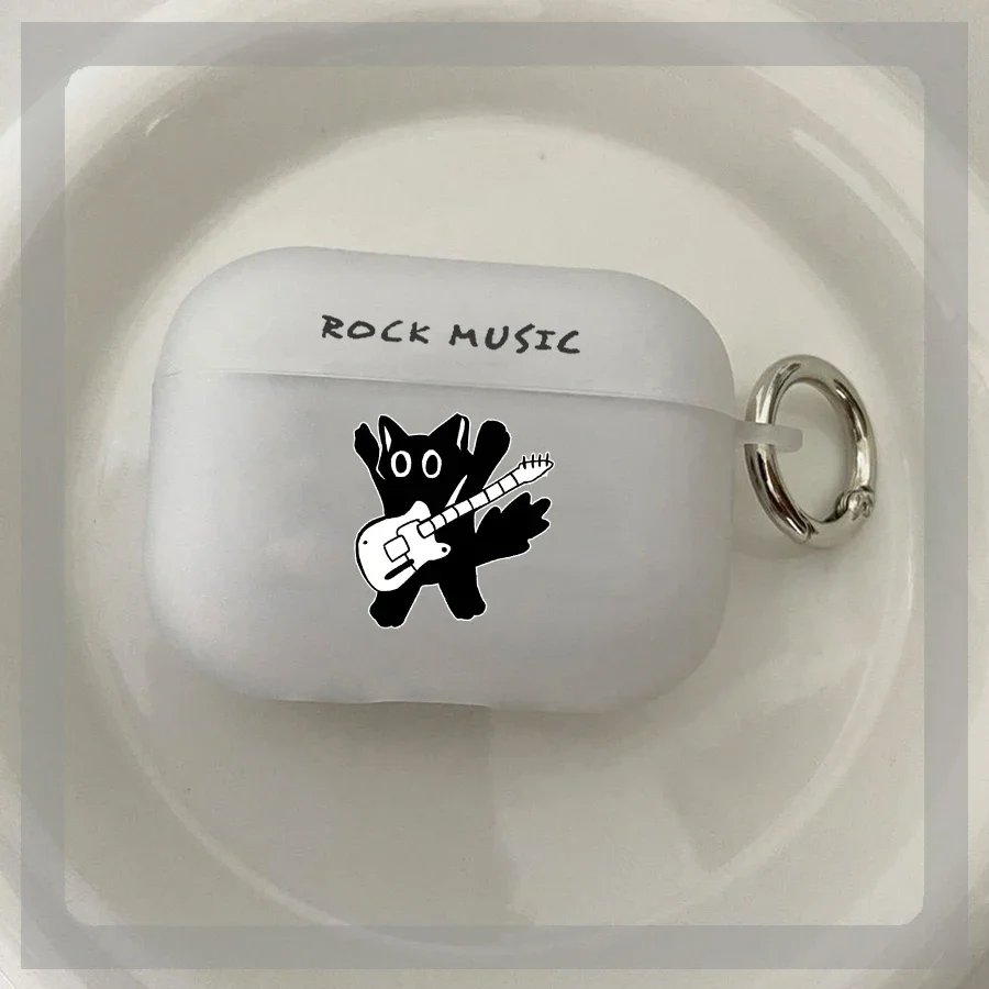 Rock Music Airpods Case for Airpods 1 2 3 4 Pro Pro2 2022 Rock Cat Soft Earphone Air Pods Covers Anime Cartoon Funda Couque