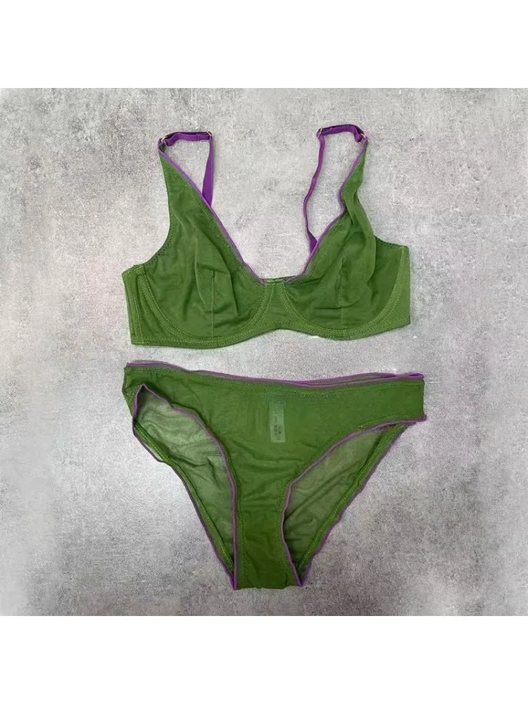 YUQI Sujetador de verano francés - Lencería sexy con bloques de color euro | Elevador push-up delgado y soporte antihundimiento | Ropa interior antihundimiento y ajuste cómodo