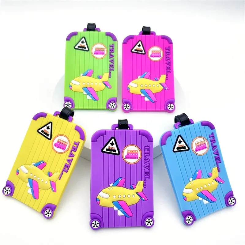 11*7cm Silica Gel Luggage Tags Square Airplane Pattern Suitcase Airport Label Unisex Travel Loss Prevention Hanging Labels