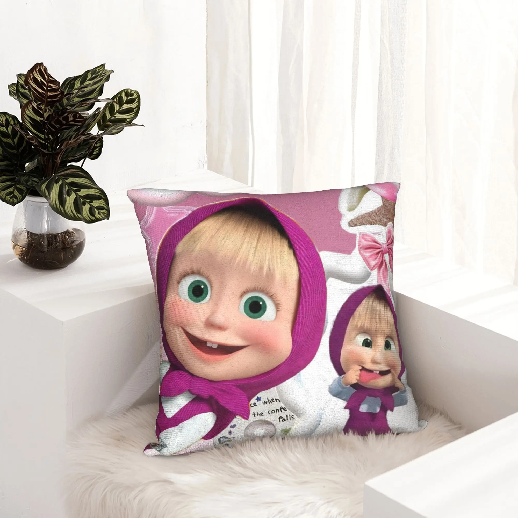 Cute Cartoon M-Masha and Bear Pillowcase Double-sided Printing Cushion Cover Decor  Pillow Case Cover Home Zippered 40X40cm