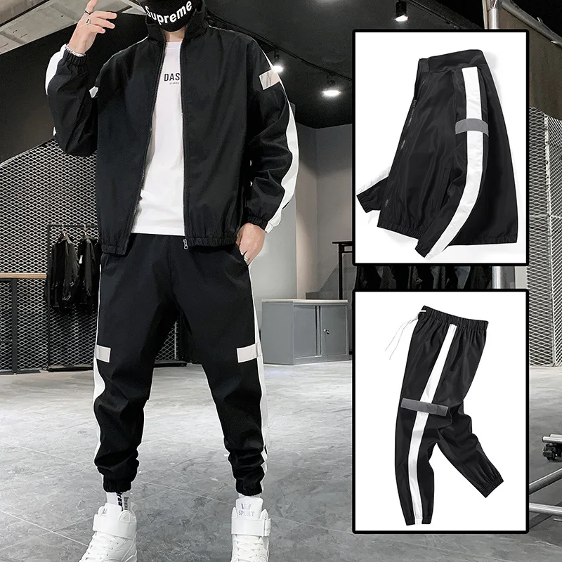 Chándal de moda para hombre al aire libre, ropa deportiva informal con capucha y cremallera, chaquetas y pantalones, conjuntos de 2 piezas, traje deportivo para correr de Hip Hop callejero