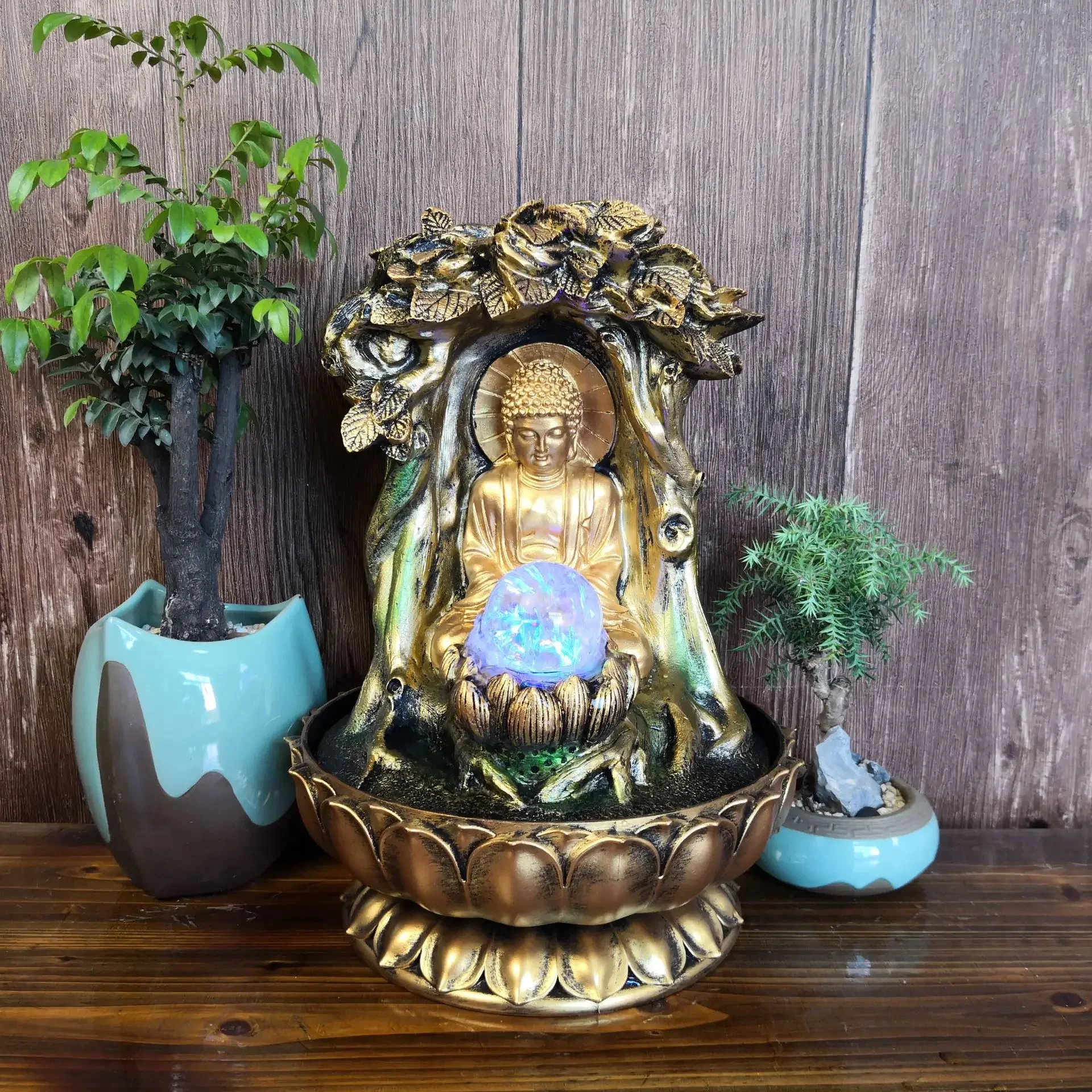 

Chinese Buddha Statue Fountain Living Room Humidifier Desktop Feng Shui Lucky Ornaments Home Decorations Gift