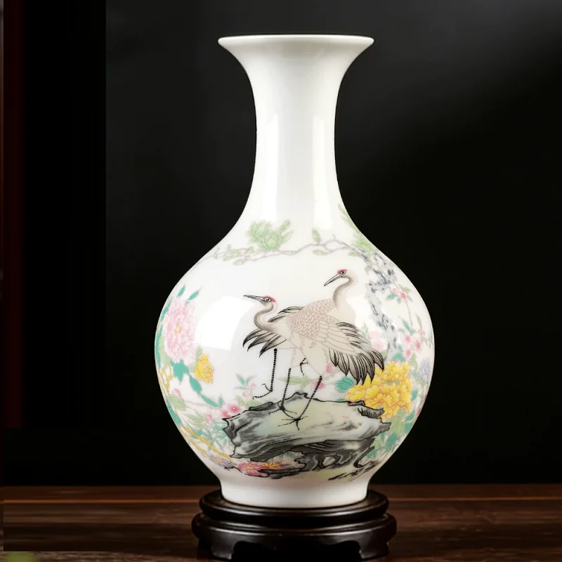 Jingdezhen ceramic ware, pink flower vase, flower arrangement, Chinese style living room, wine cabinet, office home decoration,