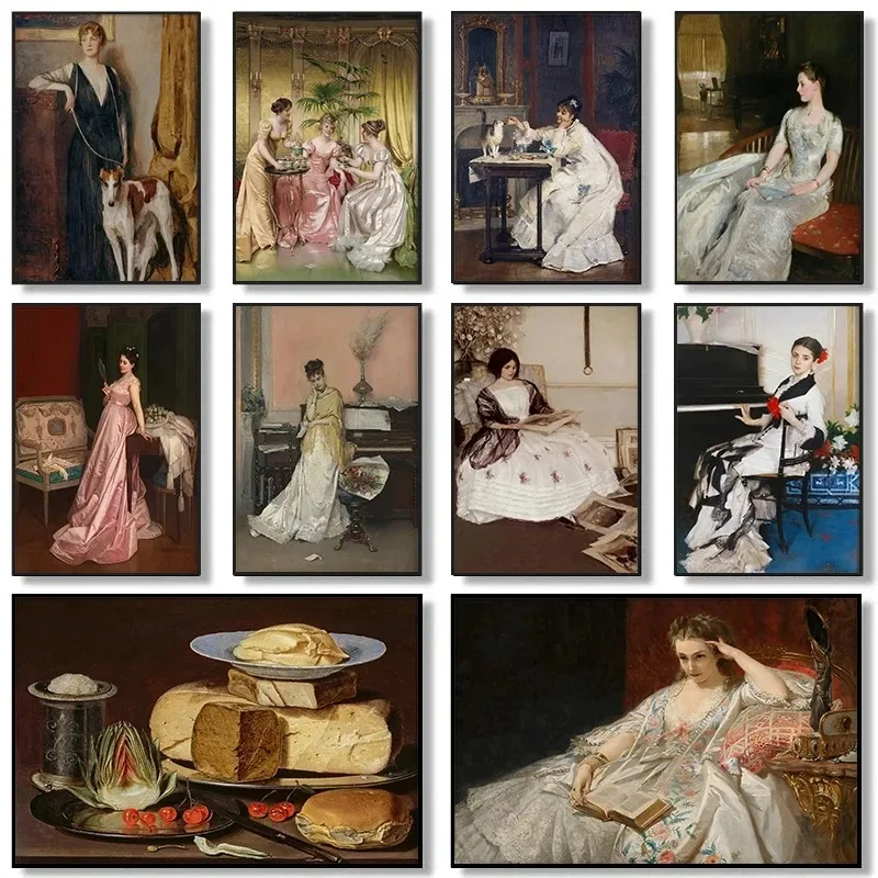 لوحات قماشية فيكتورية لنساء عصر النهضة ، سر فيكتوريا ، ملصق قديم ، صور فنية جدارية ، ديكور منزلي