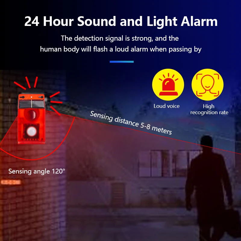 صفارة إنذار أمان مقاومة للماء مع جهاز تحكم عن بعد ، مصباح إنذار شمسي متعدد الوظائف للحديقة ، لاسلكي ، IP65 ، 1 42 ، 2