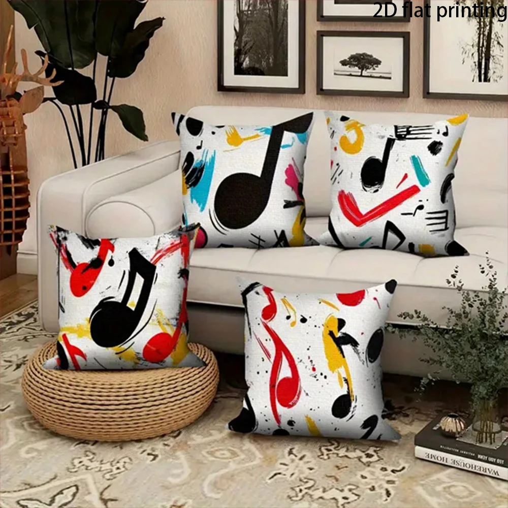 1/4PCS Musical Note Art Throw Pillow Covers ,Suitable for beds, sofas, lounge chairs, home decoration.