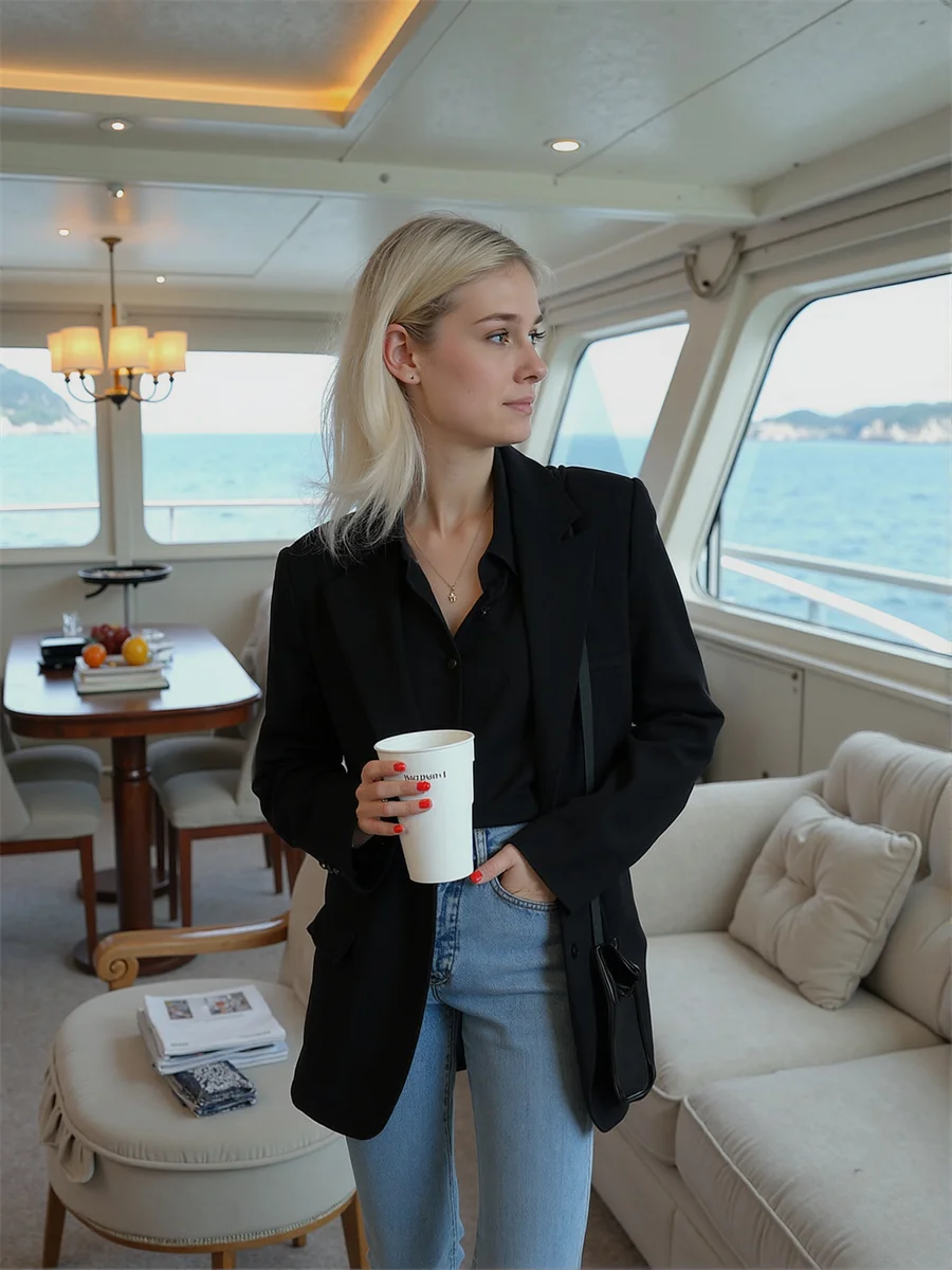 Solide Einreiher Klassische Blazer Für Frau Kleidung Frauen Trends Kragen Transparente Verzierung Vielzahl Figur Girlish OL