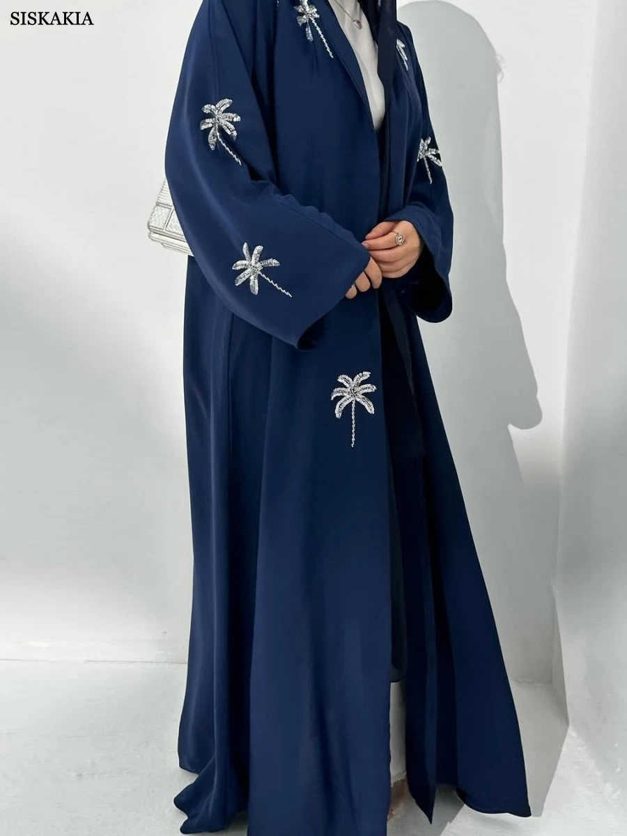 Siskakia dubaï paillettes broderie ouvert Abaya élégant musulman élégant femmes Cardigan 2025