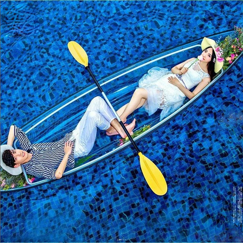 PC transparent glass   wedding dress hand rowing crystal  double boat water kayak