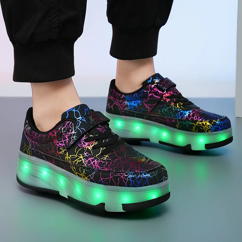 Patines de ruedas para exteriores para estudiantes, zapatillas con luz Led, 4 ruedas, multifuncionales, para correr