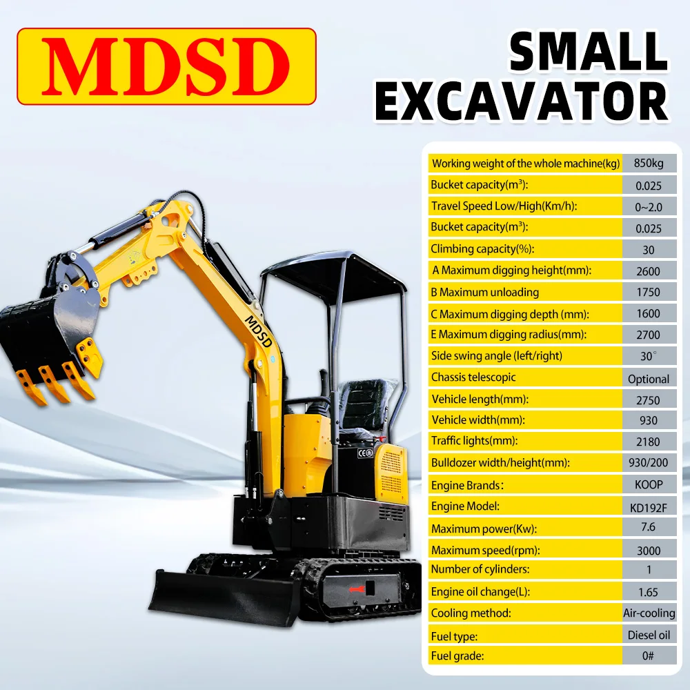 다기능 미니 굴삭기 유압 크롤러 소형 굴착기 정원 농장용 1.2톤 1.5톤 미니 굴삭기 부속품 포함