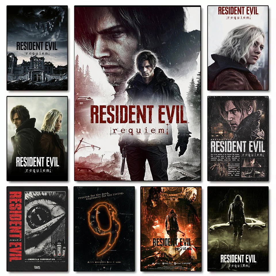 Resident-Evil 9 Requiem, Póster Estético de Videojuego de Terror, Cuadro Decorativo en Lienzo para Pared, Decoración para Sala de Juegos, Regalo
