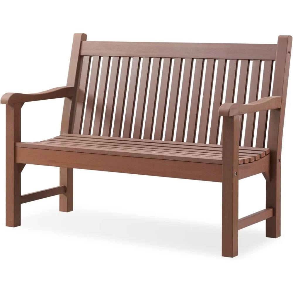 2 Person Garden Bench Poly Lumber Patio Bench All Weather Outdoor Seat for Garden Porch Park Brown Patio, Lawn & Garden
