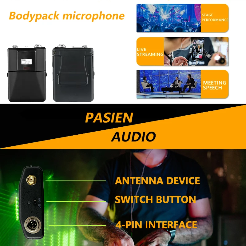 PASIEN Professional Wireless Head-Mounted Microphone System, uhf Remote Presentation Stage QLXD4 Bodypack Wireless Microphone