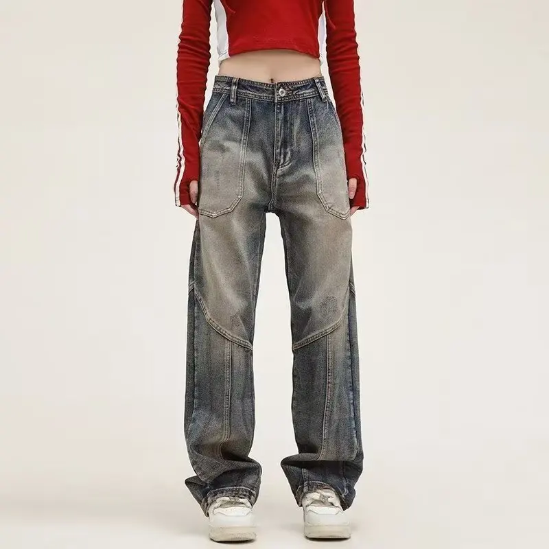 

Women's Blue Jeans Cargo Baggy Y2K Japanese Harajuku 2000S Style High Street Aesthetic High Waist 90S Retro Jeans Clothing 2025