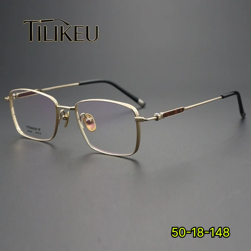 New Luxury Pure Titanium Eyeglasses Retro Wooden Designer Men Small Face Square Glasses Frame Wide Rim Refractive Glasses Male