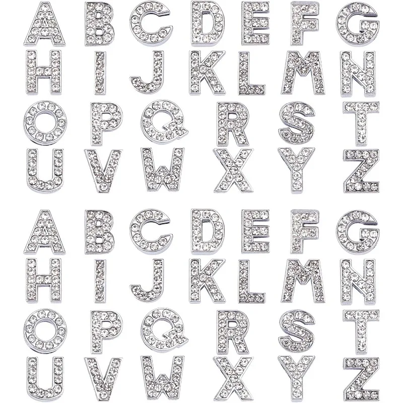 

52Pcs Alphabet A-Z Letter Slide Charm Rhinestone Beads 8mm Hole Slide Alphabet Letters for 8mm Slide Wristbands/Bracelets