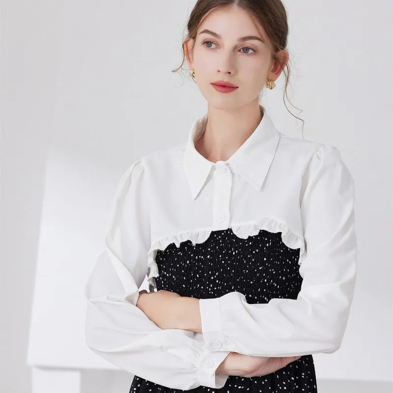 Womens Ruffle Shrugs Long Sleeves Fake Collar Lapel Button Shirt Crop Tops Shoulder Wraps Detachable Collar Punk False Collar