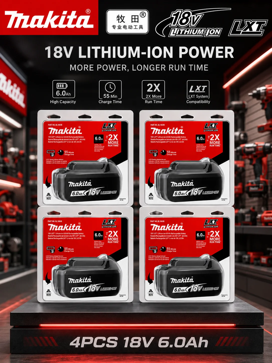 Makita 18V 6,0Ah Akku Original Lithium-Ionen Wiederaufladbarer Akku 18V 6000mAh Ersatzakku BL1860 BL1850 BL1860B