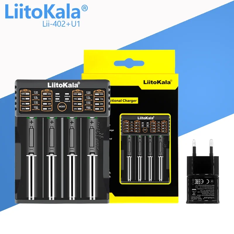 

1-5 шт., умное зарядное устройство LiitoKala Lii-402 + U1 18650, 1,2 в, 3,7 в, 3,2 в, 3,85 В для аккумуляторов 26650, 18500, 18350, 17500, 16340