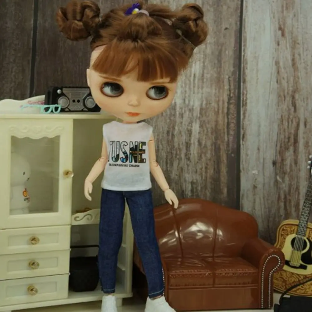 موضة أنيقة الجينز السراويل لطيف DIY بها بنفسك اكسسوارات فساتين بسيطة هوديس تي شيرت صغير الغزل تنورة لدمى azone19 ICY DBS #2