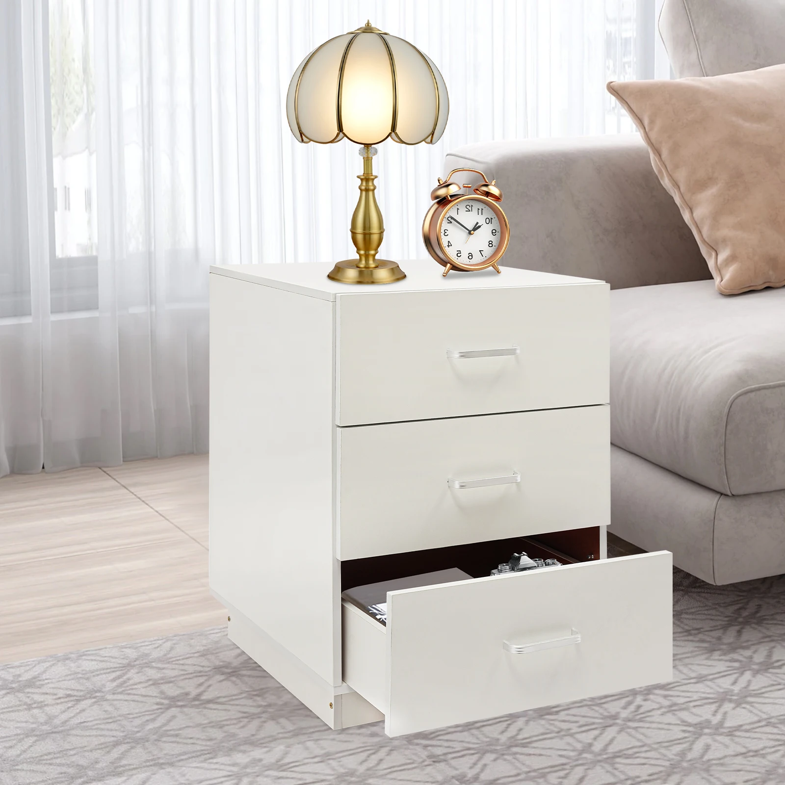 Bedside Table with 3 Drawers 40*40*58cm Bedside Cabinet Nightstand for Bedroom Living Room