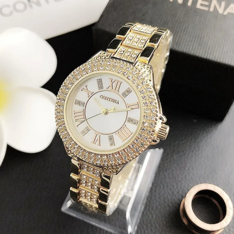 Luxury Brand Ladies Watch Fashion Diamond Stainless Steel Band Analog Quartz Wristwatch for Woman Elegant Dress Woman Watches
