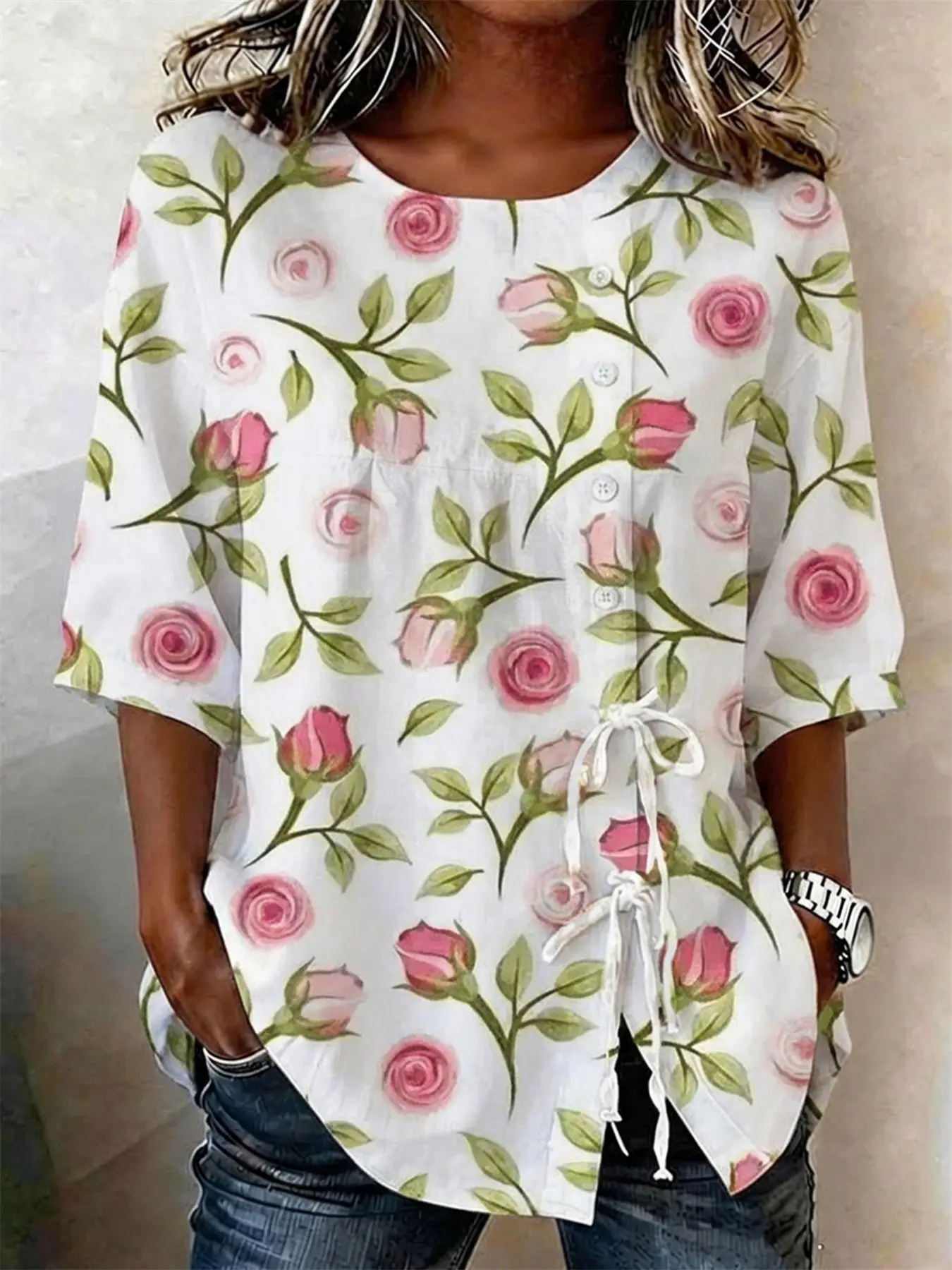 

Gentle Style Simple Half Sleeve Loose Women's Blouse, Casual Slimming, Lightweight And Breathable For Summer.