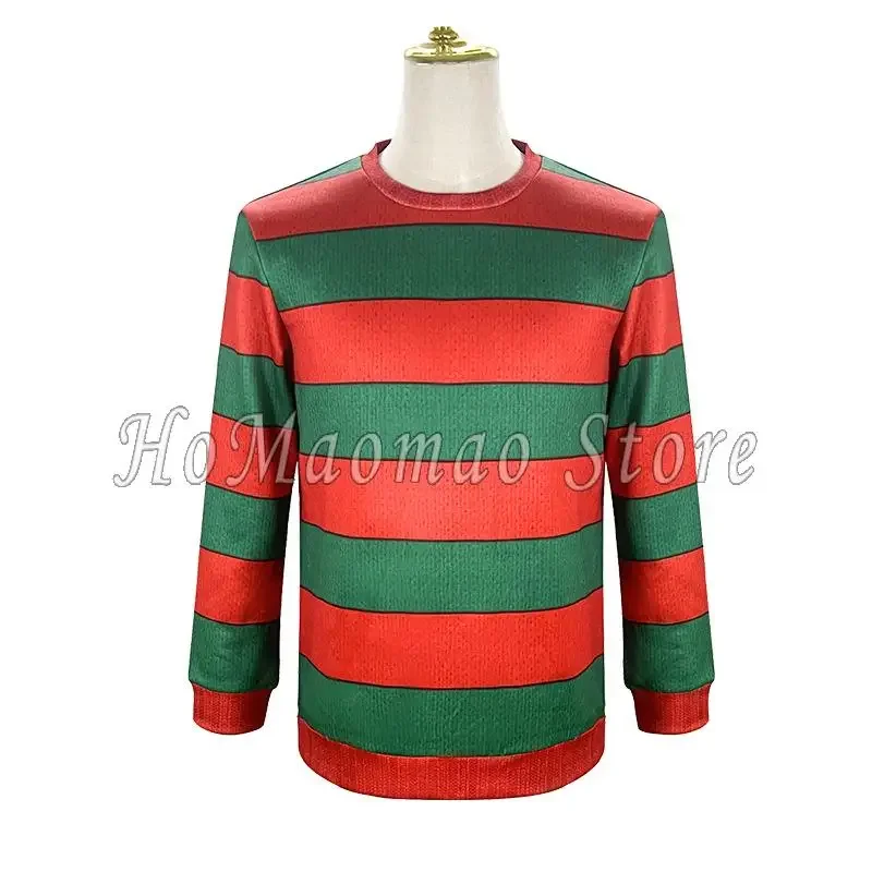 Freddy Krueger Cosplay Costume Adult Red Green Striped Top Suit Freddie Krueger Christmas Party Stage Performance Clothes