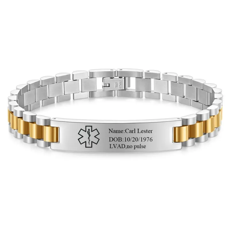 Personalisierte Notfall-Armbänder für Damen und Herren, individuell gravierte medizinische Alarminformationen, medizinische ID-Armbänder aus Edelstahl – Detail 10