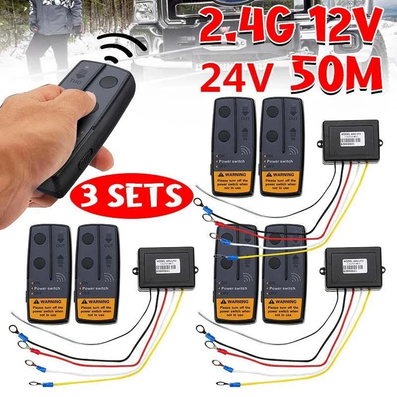 

3Set 12V 24V 2.4G 50M Universal Car Wireless Winch Crane Remote Control Controller with Twin Handset Remote Range