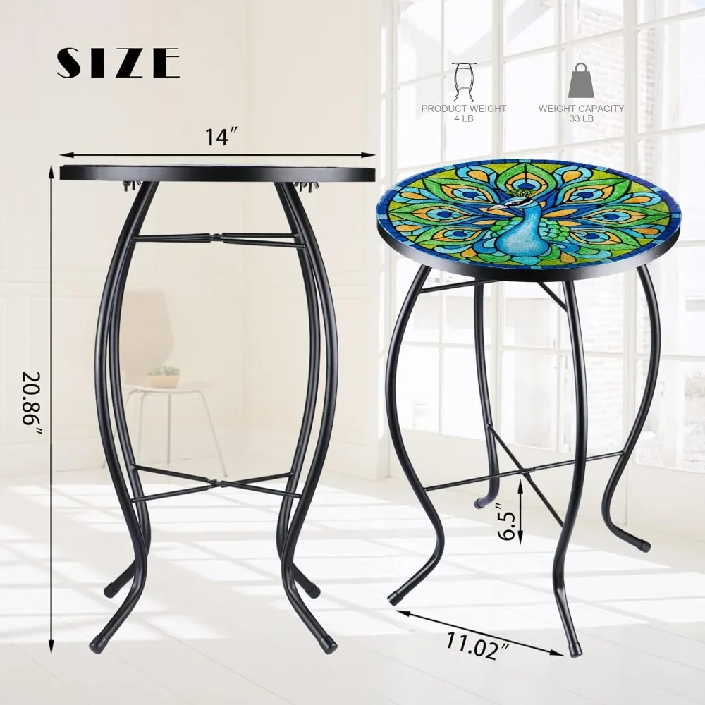 Outdoor Table, Rust -Resistant Cast Aluminum Side Table, All-Weather Rattan Patio Bistro Table, Patio Table