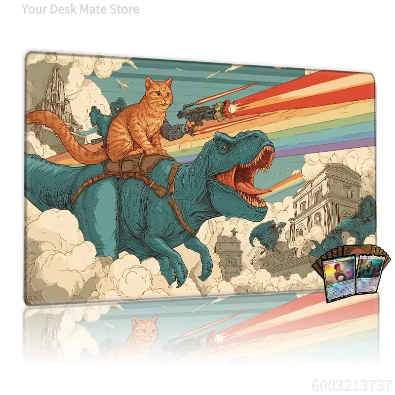 Vintage Lotus Pond Dragonfly Print TCG Playmat  , Non‑Slip Stitched‑Edge Magic Card Game Desk Mat