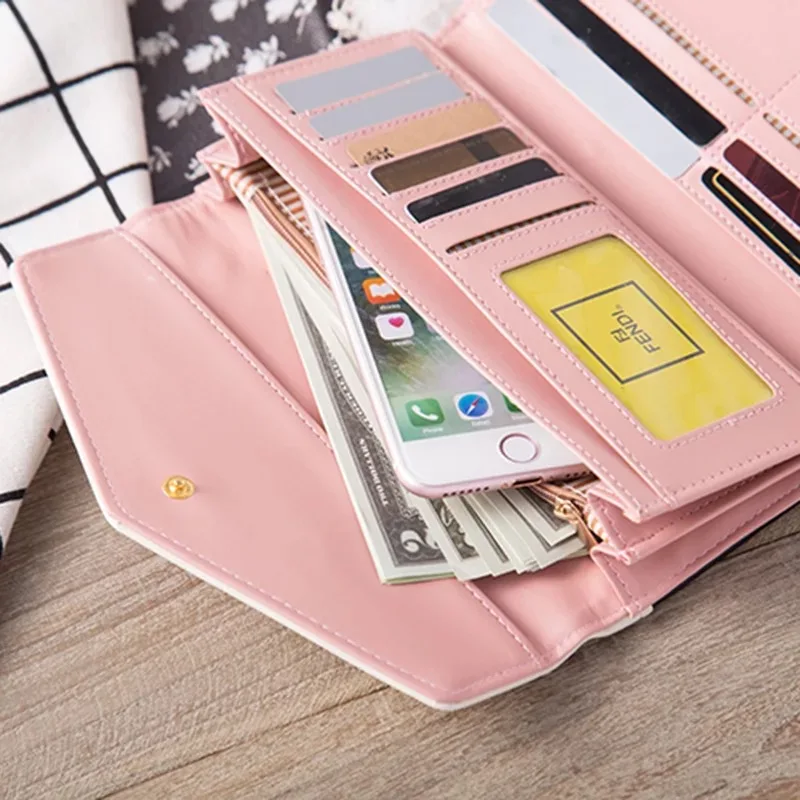 2022 Pastoral Small Floral Rhombus PU Leather Money Purse Fashion Designer Buckle Wallets for Women Tri-fold Long Floral Clutch