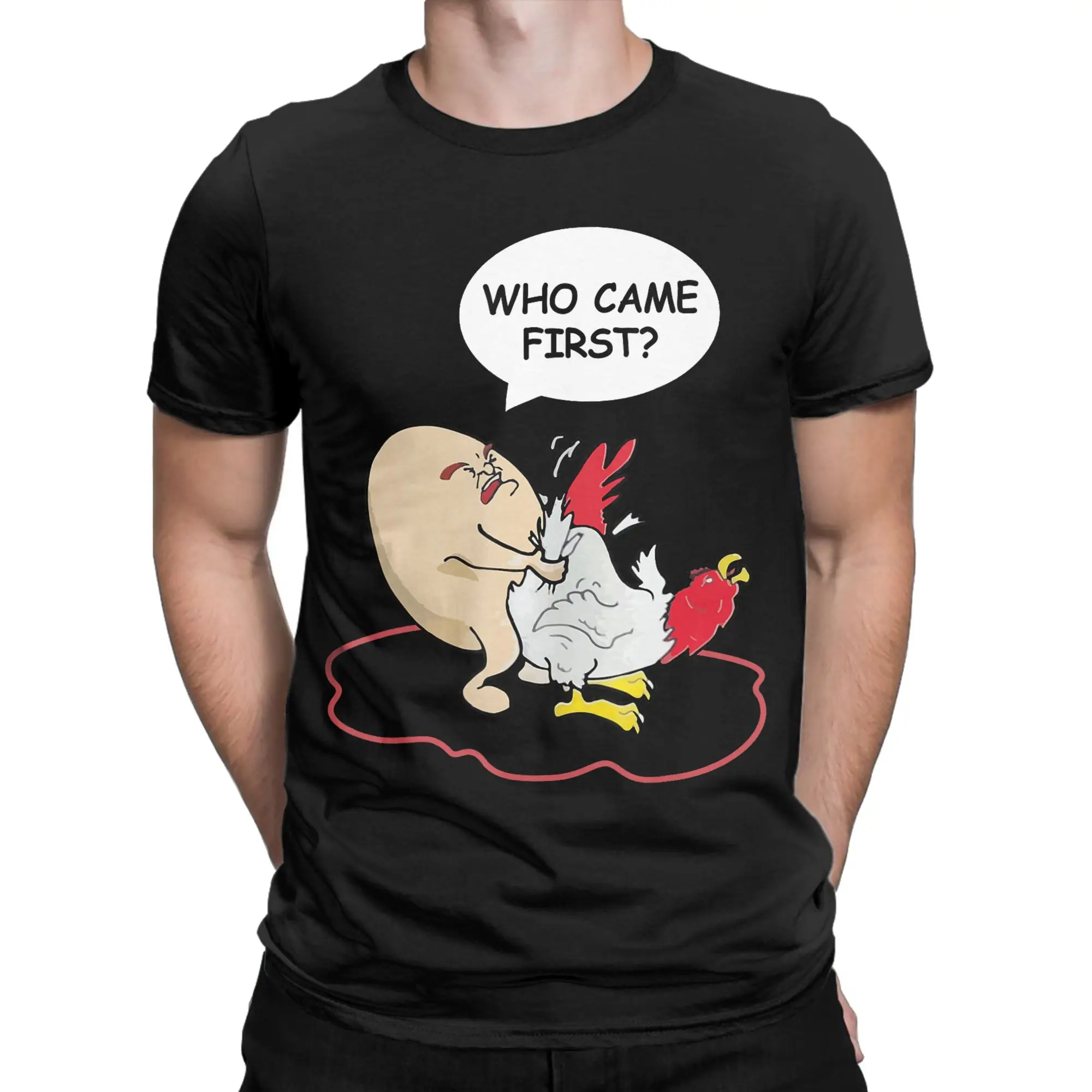 Who Came First Chicken Or Egg Funny Adult Humor Men's T Shirt  Tees Short Sleeve O Neck T-Shirts 100% Cotton Gift Idea Clothes