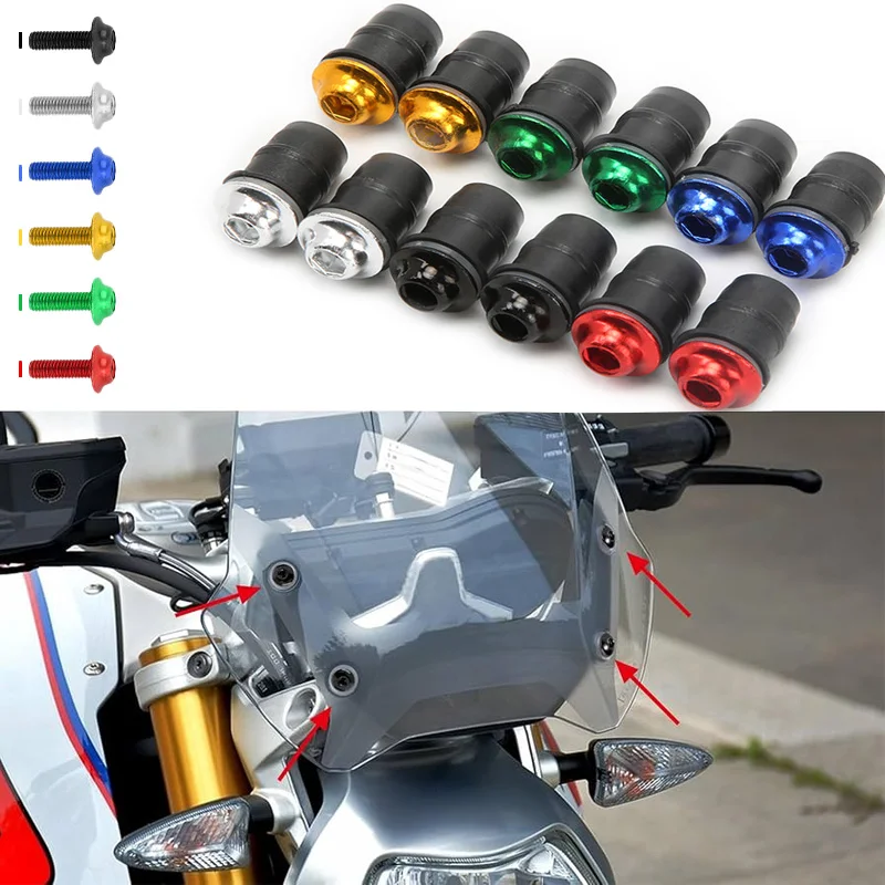 Fit For Honda Yamaha Kawasaki Suzuki BMW 10Pcs 5mm CNC Aluminum Bolts Rubber Well Nuts Motorcycle Windshield Fasteners Universal