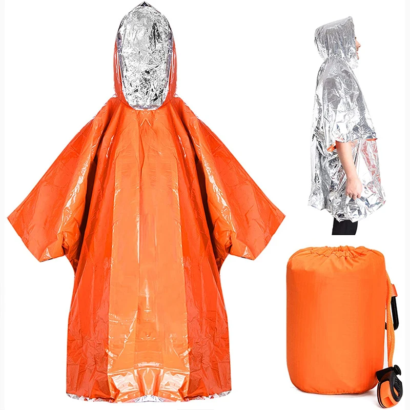 Poncho de lluvia de supervivencia de emergencia, manta térmica reflectante, impermeable para acampar y senderismo