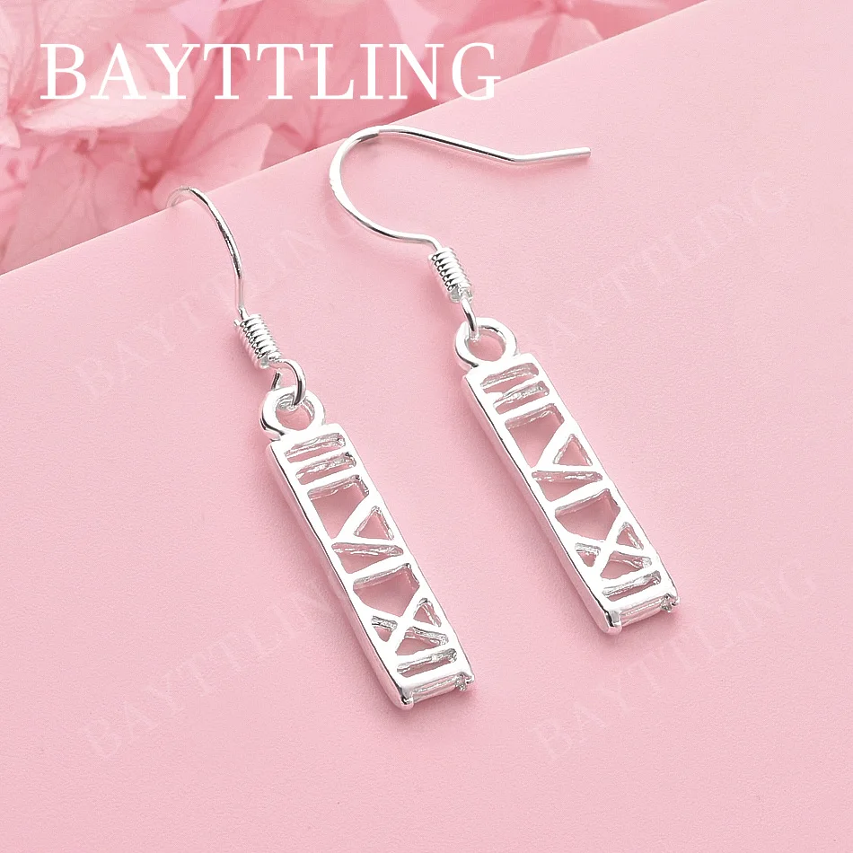 

Stylish 925 Sterling Silver Delicate Rectangular Hollow Out Pendant Earrings for Women, Elegant Wedding Jewelry Gift Accessories