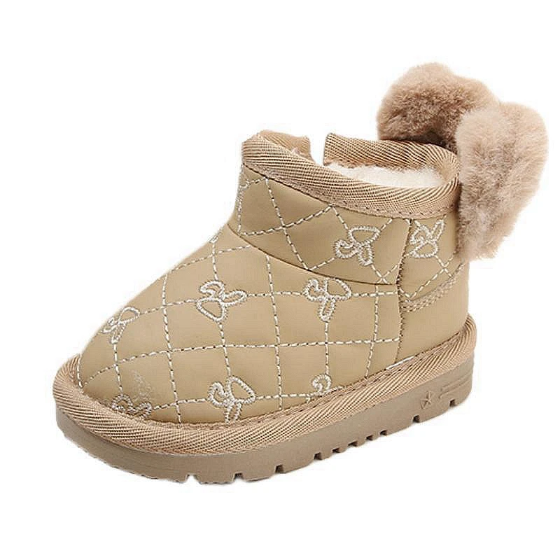 2024 Niedliche Schneestiefel mit Ohren für Babys, Jungen und Mädchen, warme Winter-Stiefeletten mit besticktem Nähten und dickem Plüsch für Enfant