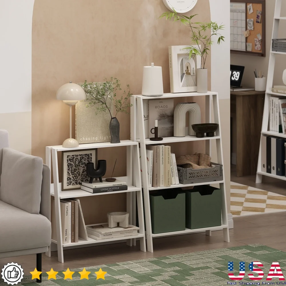 

Ladder Bookcase Display Shelf 3-Tier Lightweight Sturdy Storage Unit Living Room Bedroom Home Office Compact Spaces