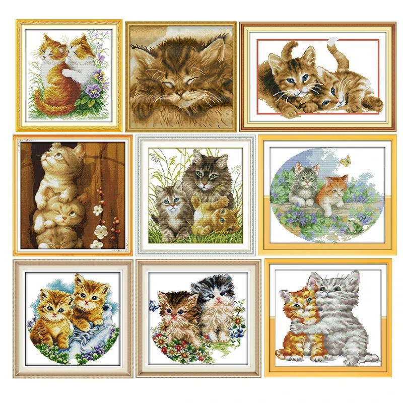 

Cat Family Cross Stitch Kits 11CT14CT Animals Printed Pattern Crafts Chinese Needlework DIY Counted Embroidery Accessories Decor